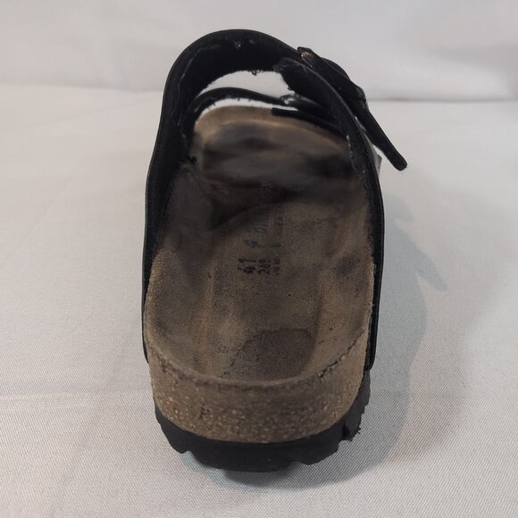 Birkenstock 41 Arizona Black Leather Sandals Pebbled Slip On 2 Strap Buckle 10 - Picture 5 of 16